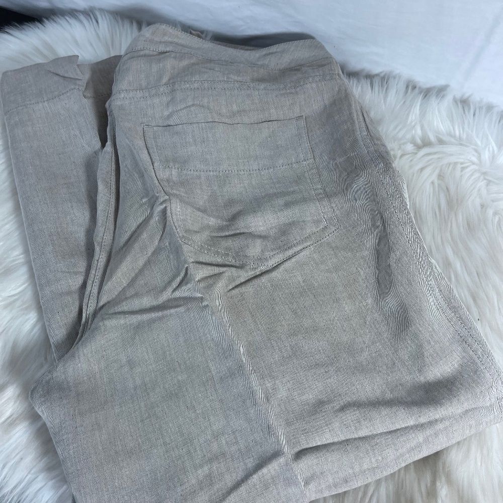 Eileen Fisher Heathered Tan Linen Blend Wide Leg Crop Pants Sz M